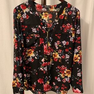 Express Floral Zip Front Chelsea Popover Blouse